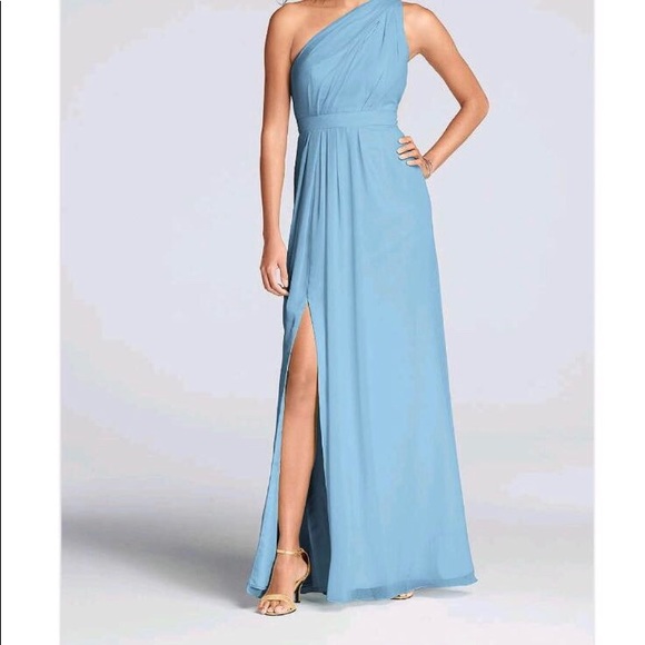 long one shoulder crinkle chiffon dress